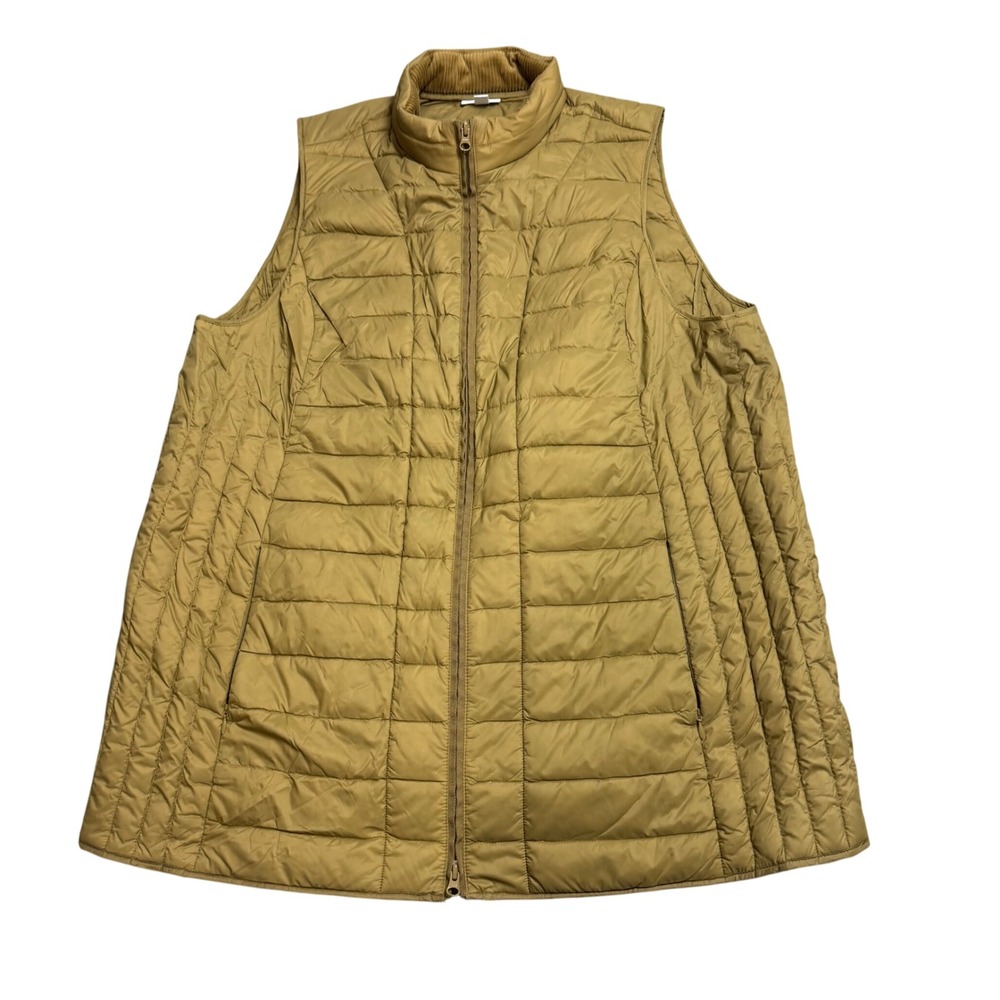 J Jill Down Vest Womens Plus Size 2X Tan Brown Corduroy Collar Puffer‎ Jacket